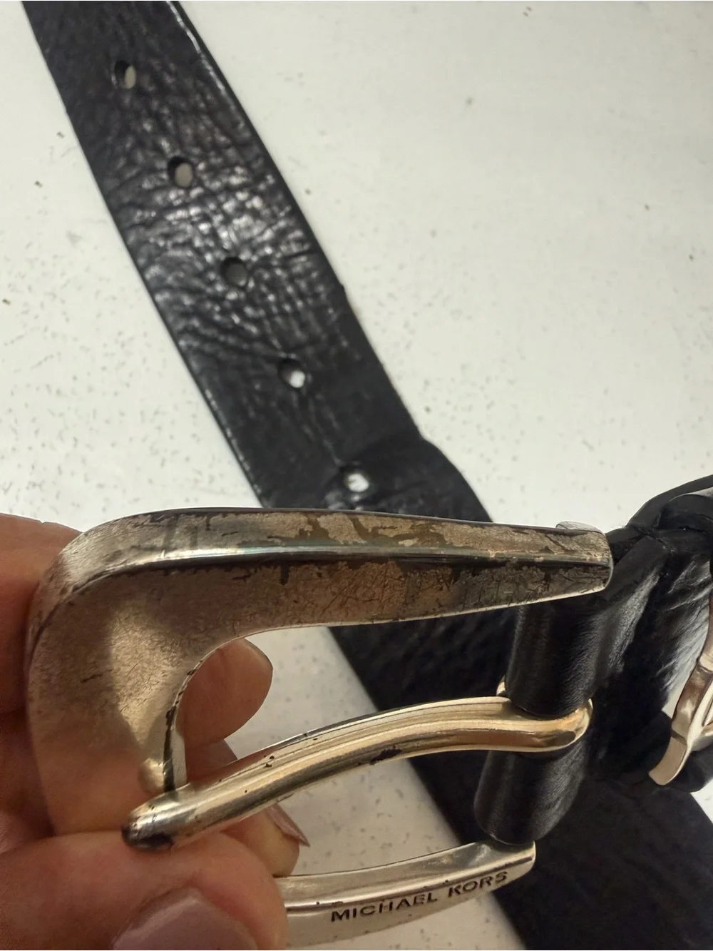 Michael Kors Pure Black Leather Belt with Silver MK Emblem